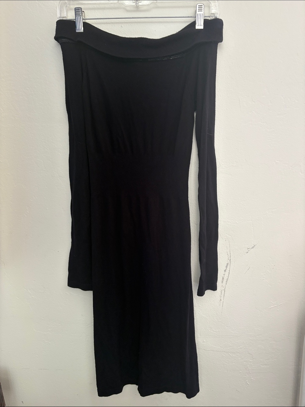 bebe Black Off-Shoulder Long Sleeve Knit Bodycon Dress - Picture 2 of 4